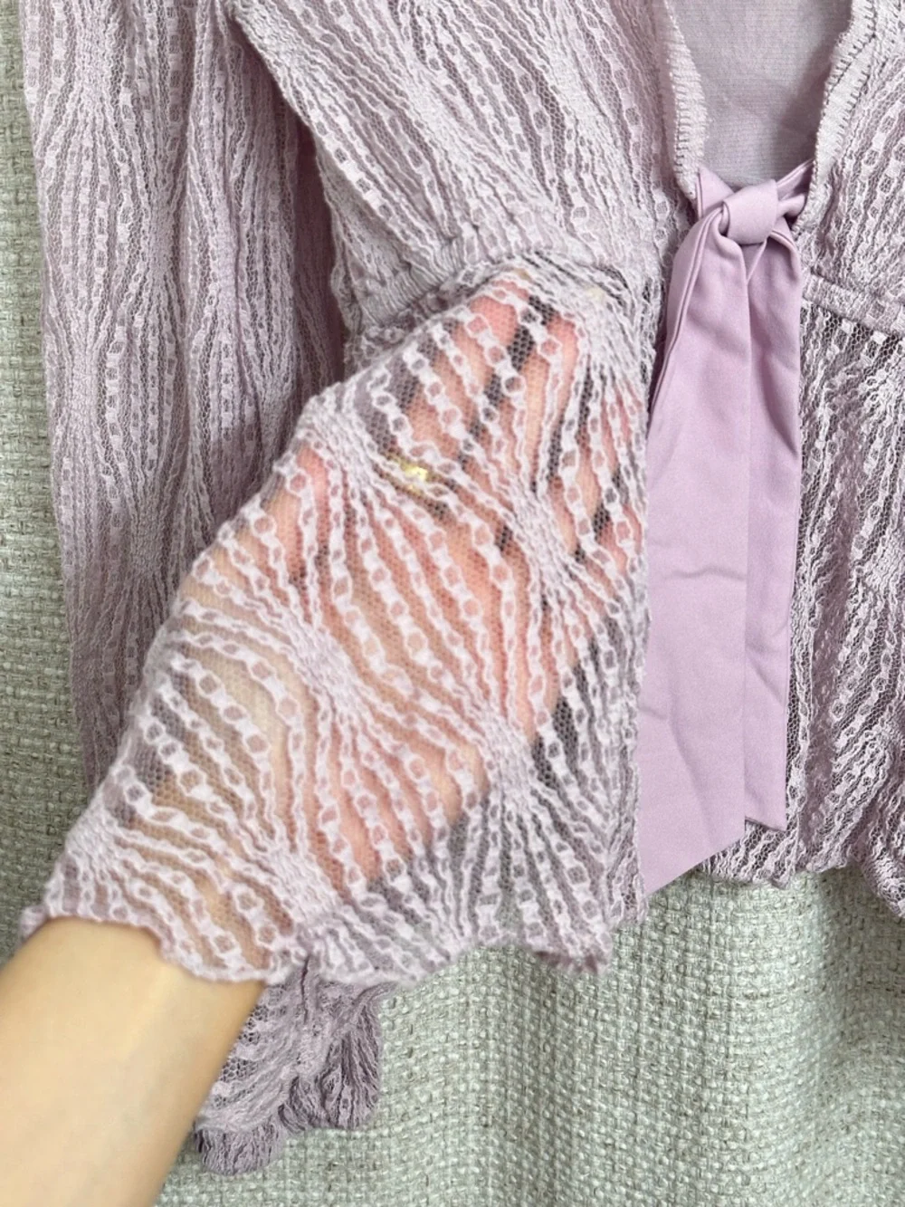 Free People Luisa Sheer Lace V-Neck Babydoll Peasant Top Lavender Purple Small